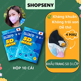 Khẩu trang y tế 5D mask an tâm kháng khuẩn 3 lớp hộp 10 cái chống bụi mịn