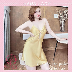 Váy ngủ lụa cao cấp - đầm ngủ 2 dây xoắn eo kèm quần VN499
