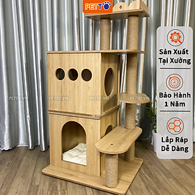 Nhà cây cho mèo 2 tầng bằng gỗ PETTO tặng kèm 2 nệm thiết kế hiện đại, chắc chắn CH026