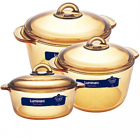Bộ 3 Nồi Thủy Tinh Luminarc Vitro Amberline Granite 2L-3L-5L