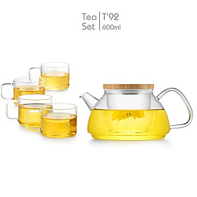 Mua Bộ ấm trà hoa thủy tinh lõi thủy tinh T 92 ( Ấm 600ml + 4 tách 100ml )