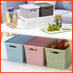 Mua Rổ nhựa chữ nhật đựng đồ có nắp đậy sang đẹp phong cách hàn quốc 3 cỡ