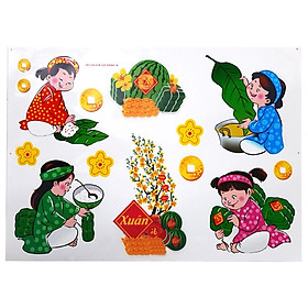 DECAL TRANG TRÍ TẾT HỌA TIẾT NỔI 3D HÌNH EM BÉ GÓI BÁNH