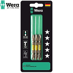 Bộ mũi vít 2 đầu 4 cạnh cao cấp Wera 05344513001 851/23 BTH 3xPH2x65mm Yellow BiTorsion dùng trực tiếp máy khoan bắt vít