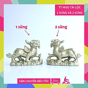 Cặp tượng tỳ hưu 1 sừng và 2 sừng mạ đồng cầu tài lộc giàu có - 15cm