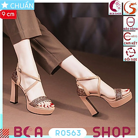 Giày cao gót đế đúp nữ 9p RO563 ROSATA tại BCASHOP quai ngang đính kim tuyến sang trọng và nổi bật, tôn dáng ngà