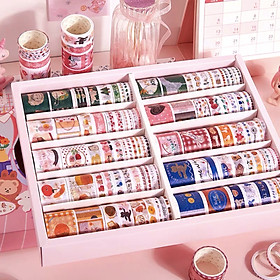 Hộp 100 cuộn washi tape dễ thương có cuộn to cuộn nhỏ dùng để dán hoặc trang trí (mẫu mới)
