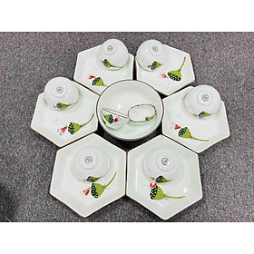 Mua Bộ bát đĩa hoa mặt trời vẽ tâm sen