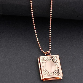Retro Rectangle Engraved Book Pendant Necklace Picture Photo Lockets Charm Necklace for Women Girls Men Gifts