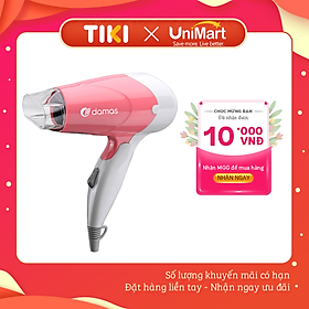 Máy Sấy Tóc Hairdryver Tạo Kiểu Đa Năng Tiện Lợi Nhỏ Gọn Damas - Thiết Kế Mới Gập Gọn Tay Cầm - Màu Hồng - Hàng Chính Hãng