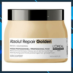 HẤP DẦU NHŨ VÀNG L'OREAL SERIE EXPERT ABSOLUT REPAIR GOLDEN PROFESSIONAL MASK 500ML - PHỤC HỒI TÓC HƯ TỔN NẶNG (HŨ LỚN)