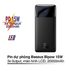 Pin sạc dự phòng 15W Baseus Bipow Digital pin 20000mAh màn hình LCD 3 Output - Hàng chính hãng