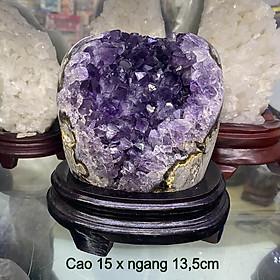 Mua Đá Thạch Anh Tím Amethyst Phong Thủy Đế Gỗ Tự Nhiên