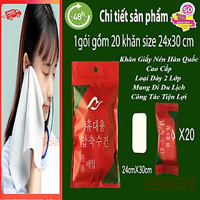 Mua Khăn Giấy Nén Hàn Quốc Gói 20 Viên Cao Cấp- Khăn 24x30cm - Loại Dày 2 Lớp - Mang Đi Du Lịch - GÓI 20 VIÊN