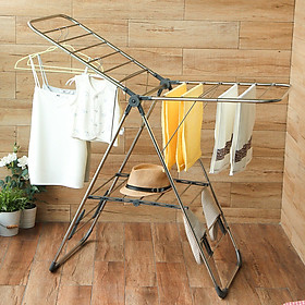 Ou Runzhe drying rack stainless steel airfoil landing folding multi-purpose drying rack indoor and outdoor balcony clothes rod modified gray