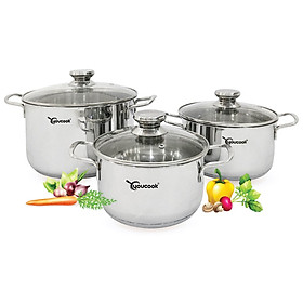 Bộ Nồi Inox You Cook 3 Đáy Thân Bầu  18-20-24cm