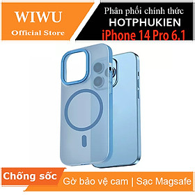 Ốp lưng chống sốc cho iPhone 14 Pro (6.1 inch) hỗ trợ sạc Maqsafe hiệu WIWU PC Ultra-thin Frosted Magnetic Case (mặt lưng nhám mờ, gờ bảo vệ Camera 0.5mm) - hàng nhập khẩu - Xanh