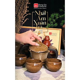 Bộ QT hộp tre khải trà + 04 chén - Men 0035 Sành