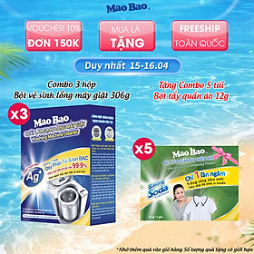Combo 3 Hộp Bột Vệ Sinh Máy Giặt Mao Bao 306g - Loại Bỏ Cặn Bẩn, Khử Mùi Cho Máy Giặt Cửa Trên/Trước