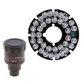 36 Infrared IR LED Board Module for CCTV Camera + 5MP 6-22mm Varifocal IR Camera Zoom Lens