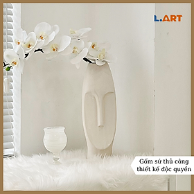 Tượng gốm sứ decor hình mặt người trang trí nhà màu trắng DS007