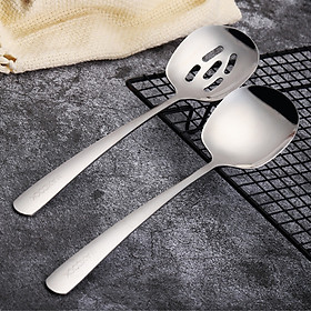 US kitchen (maxcook) 304 stainless steel spoon increases rice spoon vegetable spoon colander lengthened thickened meal-separating spoon two-piece set MCCU073