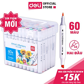 Bút màu marker kèm giấy thử màu thân tròn một đầu Deli - Marker hộp nhựa - 12/ 24/ 36/ 48/ 60 Màu - 70804