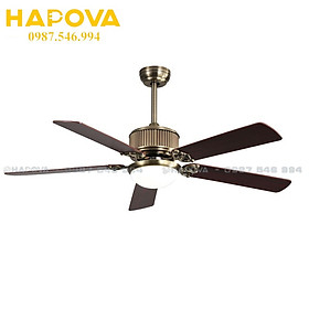 Mua Quạt đèn trần 5 cánh gỗ HAPOVA 0348 động cơ 6 số + Tặng kèm điều khiển từ xa Hàng chính hãng