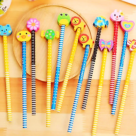 Bút chì gỗ, bút chì HB kèm tẩy hoạt hình nhiều màu sắc bắt mắt gói quà sẵn cực kỳ tiện lợi – H054