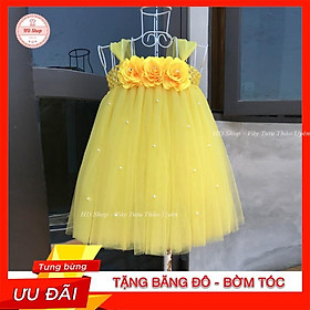 Đầm tutu cho bé ️FREESHIP️ Đầm tutu vàng hoa hồng đính đá cho bé gái 7kg- 26kg
