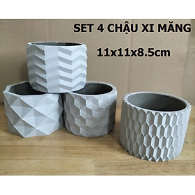 Combo 4 Chậu trồng sen đá, xương rồng bonsai cây cảnh bằng xi măng Origami hình trụ 15x11cm - Cement pots handmade Vintage / gift
