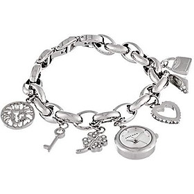Anne Klein Women's 10-7605CHRM Swarovski Crystal Silver-Tone Charm Bracelet Watch