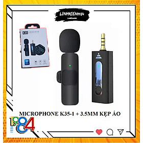 Micro thu âm không dây cài áo K35-1 khử tiếng ồn để livestream phát trực tiếp quay video cổng jack 3.5mm