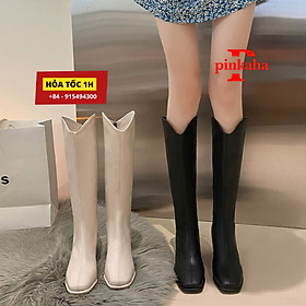 Bốt Đùi Nữ Da Lì Trắng Đen Thời Trang Khoá Sau Ulzzang Siêu Hót Cao Cổ Giày Boot Xinh