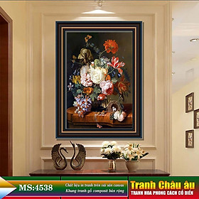 Tranh hoa treo tường phong cách cổ điển Châu âu. Tranh in trên chất liệu vải canvas cao cấp, khung gỗ composit. MS 4538