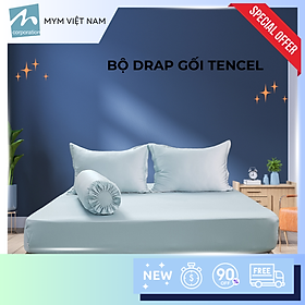 Bộ drap gối MYM Tencel màu (Set 1 vỏ gối nằm, 1 vỏ gối ôm, 1 ga chun) - 120CM x 200CM x 30CM