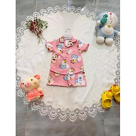 Bộ pijama lụa mịn ngắn bèo cho bé từ 10-18 kí