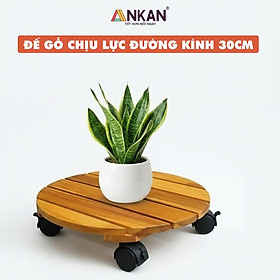 Đế Lót Chậu Cây Có Bánh Xe Thương Hiệu ANKAN, Đế Để Chậu Cây, Có Bánh Xe, Mặt Tròn Bằng Gỗ Tràm, Màu Vàng Đường Kính 30 Cm, Tải Trọng 80kg - Dễ Dàng Đẩy Cây Ra Ngoài Phơi Nắng, Dọn Dẹp Sân Vườn Khi Trời Mưa