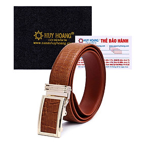 Thắt lưng nam Huy Hoàng da bò vân cá sấu 3,5P màu da, đen, nâu HC4113-14-15 - Màu da