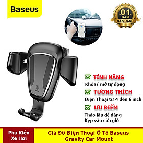 Hình ảnh Giá Đỡ Điện Thoại Ô Tô Baseus Gravity Car Mount Kẹp Cửa Gió Điều Hòa - Hàng Chính Hãng