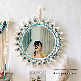 Set Gương Kệ treo tường màu xanh Santorini phong cách Địa Trung Hải trang trí nhà cửa (Có tách lẻ)