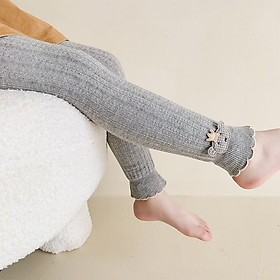 Quần tất len không bàn cho bé gái - quần leggings trơn màu đính nhiều họa tiết xinh yêu, size từ 1 đến 8 tuổi