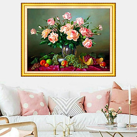Mua Tranh thêu chữ thập - Tranh đính đá bình hoa hồng 62*50cm - tự đính