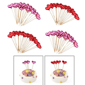 80 Pieces Pink&Red Toothpick PU Leather Heart Cupcake Picks Birthday Topper