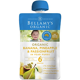 Trái cây xay nhuyễn Bellamy's Organic Lê, Chuối, Dứa và Chanh Dây 120g