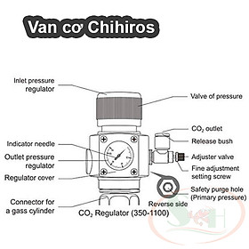 Van co2 Chihiros Regulator Solenoid cơ, điện ren g5/8 tinh chỉnh co2 bể thủy sinh