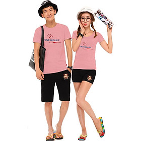 Bộ Áo Thun Đôi One Heart - Màu Hồng Ruốc