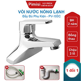 Vòi Nước Nóng Lạnh Pimisi PV-100C Của Chậu 3 (2 Chân) Treo Tường, Dùng Trong Nhà Tắm Cho Lavabo Nhỏ | Chính Hãng
