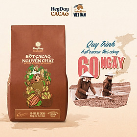 Heyday Bột Cacao Nguyên Chất Không Đường Việt Nam - Dòng Origin - Chứng Nhận UTZ - Hỗ Trợ Giảm Cân - Túi Giấy 250g