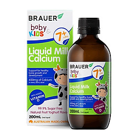 Canxi sữa và Vitamin D Brauer Baby & Kids Liquid Milk Calcium cho bé từ 7 tháng tuổi (200ml)